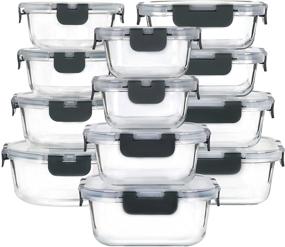 img 4 attached to 🍱 Bayco 24-Piece Glass Food Storage Containers: Airtight Lunch Bento Boxes, BPA-Free & Leakproof, with Lids (12 Containers &12 Lids) - Grey