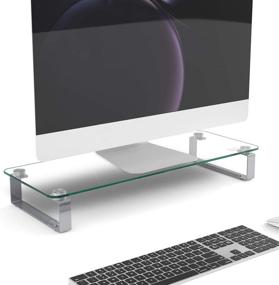 img 3 attached to Minthouz Clear Tempered Glass Monitor Stand Riser: Ergonomic Desktop Solution for Office & Home, Supports up to 44 lbs