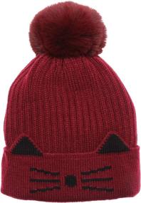 img 4 attached to MIRMARU Kids Soft Knitted Beanie Hats with Faux Fur Pom Pom and Sherpa Lining - Warm and Cute Hats for Girls & Boys Ages 3-6 in Winter