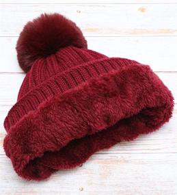 img 2 attached to MIRMARU Kids Soft Knitted Beanie Hats with Faux Fur Pom Pom and Sherpa Lining - Warm and Cute Hats for Girls & Boys Ages 3-6 in Winter