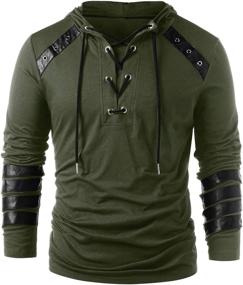 img 4 attached to Stylish Steampunk Lace-Up Hooded Gothic Shirt for Men - Long Sleeve Pullover Sweatshirt with Tee Top Design