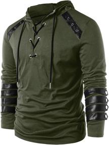 img 3 attached to Stylish Steampunk Lace-Up Hooded Gothic Shirt for Men - Long Sleeve Pullover Sweatshirt with Tee Top Design