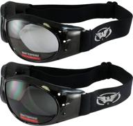 🏍️ global vision eliminator deluxe red baron style padded anti-fog motorcycle goggles - black frames with clear and smoke lenses logo