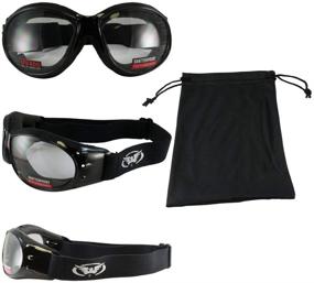 img 2 attached to 🏍️ Global Vision Eliminator Deluxe Red Baron Style Padded Anti-Fog Motorcycle Goggles - Black Frames with Clear and Smoke Lenses
