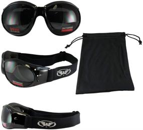 img 1 attached to 🏍️ Global Vision Eliminator Deluxe Red Baron Style Padded Anti-Fog Motorcycle Goggles - Black Frames with Clear and Smoke Lenses