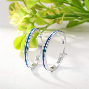 img 1 attached to 💎 Opal Gem Lightweight Hoop Earrings for Girls and Women, Hypoallergenic Huggie Hoops in White Gold Plating