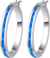 💎 opal gem lightweight hoop earrings for girls and women, hypoallergenic huggie hoops in white gold plating logo