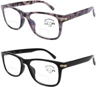 👓 doovic bifocal reading glasses: set of 2 blue light blocking readers for men and women - black/tortoise frames, spring hinge, 2.00 strength logo