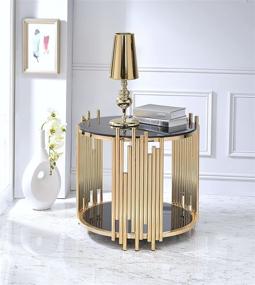 img 4 attached to 🪑 ACME Furniture Tanquin End Table with Black Glass Top and Gold Accents