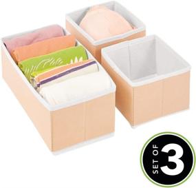 img 3 attached to 👙 mDesign Soft Fabric Dresser Drawer/Closet Storage Organizer Bin Set for Lingerie, Bras, Socks, Leggings, Clothes, Purses, Scarves - Peach/White (Pack of 3)