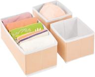 👙 mdesign soft fabric dresser drawer/closet storage organizer bin set for lingerie, bras, socks, leggings, clothes, purses, scarves - peach/white (pack of 3) логотип