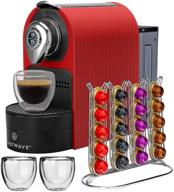 ☕ chefwave mini espresso machine: nespresso capsules compatible, programmable, one-touch, 20 bar high pressure pump, double-wall glass cups - red logo