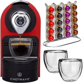 img 3 attached to ☕ ChefWave Mini Espresso Machine: Nespresso Capsules Compatible, Programmable, One-Touch, 20 Bar High Pressure Pump, Double-Wall Glass Cups - Red