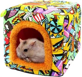 img 4 attached to Washable Warm Cartoon Bed Hideout House for Small Animals - Ideal for Hamsters, Hedgehogs, Guinea Pigs, Chinchillas, Ferrets, and More!