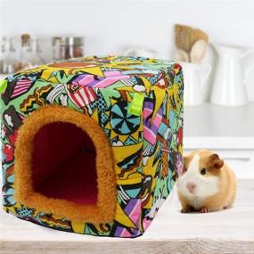 img 1 attached to Washable Warm Cartoon Bed Hideout House for Small Animals - Ideal for Hamsters, Hedgehogs, Guinea Pigs, Chinchillas, Ferrets, and More!