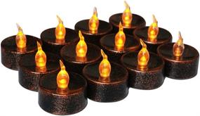 img 4 attached to 🕯️ JIAN YA NA 12pcs Tea Light Halloween Christmas Thanksgiving Flameless LED Candles 1.4 Inch Flickering Amber Festival Decor Battery Operated (Black) - Spooky and Festive LED Candle Set for Holiday Celebrations