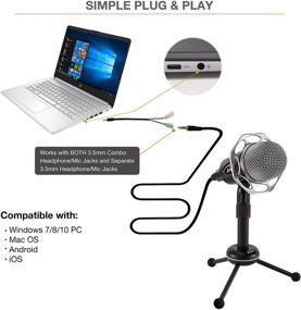 img 1 attached to Plug and Play Condenser Microphone with Tripod Mic Stand- Compatible with Windows, Mac, iPhone, Android - 3.5mm Desktop Mic for YouTube, Podcasts, Streaming, Gaming, Recording, and Conferencing