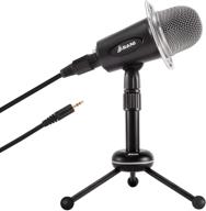 plug and play condenser microphone with tripod mic stand- compatible with windows, mac, iphone, android - 3.5mm desktop mic for youtube, podcasts, streaming, gaming, recording, and conferencing logo