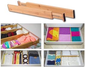 img 2 attached to 🎋 Bamboo Drawer Dividers Set of 6 - Adjustable and Expandable Spring Loaded Drawer Organizer for Kitchen, Bedroom, Dresser, Closet - 12-17 inch