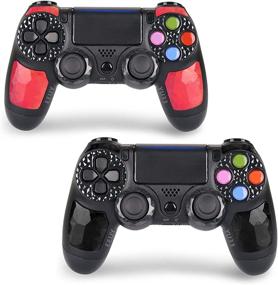 img 4 attached to 🎮 Wireless Controllers 2-Pack for Playstation 4 with Joystick Compatible with P-4 Control - YU33 Remote Gamepad including Charging Cable and Dual Motors in Black and Red Diamond Colors