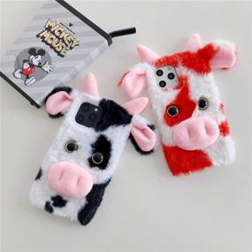 img 2 attached to HikerClub IPhone 12 Mini Plush Case - Cute Dairy Cow Soft Fluffy Case Handmade Winter Warm Fur Protective Case For Girls Women (Red