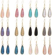 stylish collection: 12 pairs bohemian oval & tears shape crystal pendant earrings for women - trendy lightweight dangle earrings, ideal for parties, birthdays, and valentine's day logo