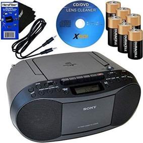 img 1 attached to 🎵 Sony Portable CD Player Boombox with AM/FM Radio, Cassette Tape Player, 6 Batteries, CD Maintenance Kit, Auxiliary Cable for Smartphones & MP3 Players, and HeroFiber Ultra Gentle Cleaning Cloth