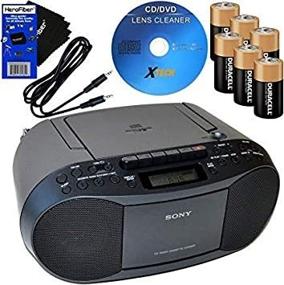 img 2 attached to 🎵 Sony Portable CD Player Boombox with AM/FM Radio, Cassette Tape Player, 6 Batteries, CD Maintenance Kit, Auxiliary Cable for Smartphones & MP3 Players, and HeroFiber Ultra Gentle Cleaning Cloth