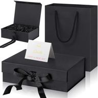 black luxury presentation box set: changeable ribbon, paper bags, greeting card, tissue paper - perfect gift for girlfriend, mom, grandma, lady logo