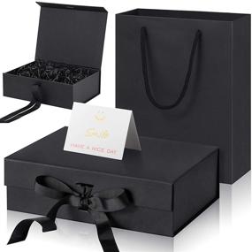 img 1 attached to Black Luxury Presentation Box Set: Changeable Ribbon, Paper Bags, Greeting Card, Tissue Paper - Perfect Gift for Girlfriend, Mom, Grandma, Lady
