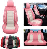 🚗 sogloty pink white leather car seat covers - waterproof & airbag compatible, universal automotive cushion cover for cars, suvs, and pick-up trucks - full set leatherette seat protectors logo