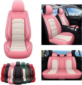 img 4 attached to 🚗 SOGLOTY Pink White Leather Car Seat Covers - Waterproof & Airbag Compatible, Universal Automotive Cushion Cover for Cars, SUVs, and Pick-up Trucks - Full Set Leatherette Seat Protectors