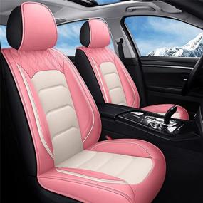 img 3 attached to 🚗 SOGLOTY Pink White Leather Car Seat Covers - Waterproof & Airbag Compatible, Universal Automotive Cushion Cover for Cars, SUVs, and Pick-up Trucks - Full Set Leatherette Seat Protectors