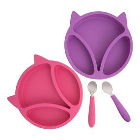 img 4 attached to 🍽️ Elk and Friends Silicone Toddler Baby Plates + Spoons: Safe Divided Plate Set for Baby Led Weaning and Kids Dinnerware