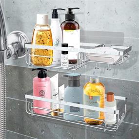 img 3 attached to 🛁 Kienapanc Shower Caddy Shelf & Bathroom Organizer Rack - No Drilling Wall Mount Storage for Shampoo, Conditioner, and Shower Essentials - 12 Hook, SUS304 Stainless Steel, 2 Pack (Polished Silver)