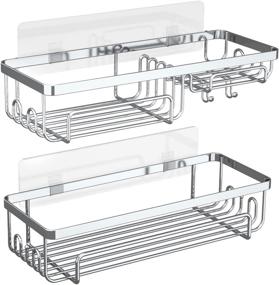 img 4 attached to 🛁 Kienapanc Shower Caddy Shelf & Bathroom Organizer Rack - No Drilling Wall Mount Storage for Shampoo, Conditioner, and Shower Essentials - 12 Hook, SUS304 Stainless Steel, 2 Pack (Polished Silver)