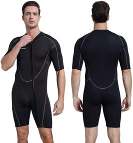 img 4 attached to 3mm Shorty Wetsuit for Men and Women - Full Body Front Zip Diving Suit for Snorkeling, Surfing, Swimming, and Diving