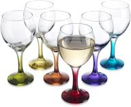 🍷 set of 6 carnival color stemmed glass drinking cups - elegant 10 oz glasses for red or white wine, cocktails, martinis, margaritas, brandies, and scotch, perfect for countertop, wine rack cup holder - great for parties! логотип