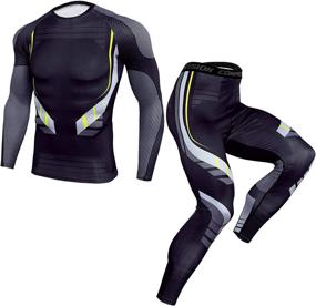 img 4 attached to 👕 Gafeng Mens Workout Compression Set: Ultimate Quick Dry Running Yoga Base Layer Suit