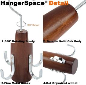 img 2 attached to Walnut Wooden Belt Hanger 2 Pack - HangerSpace: Smooth Finish Solid Wood Belt Racks with 360° Swivel Hook, Space Saving Closet Organizer Holder for Scarves, Belts, Ties