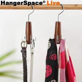 img 1 attached to Walnut Wooden Belt Hanger 2 Pack - HangerSpace: Smooth Finish Solid Wood Belt Racks with 360° Swivel Hook, Space Saving Closet Organizer Holder for Scarves, Belts, Ties