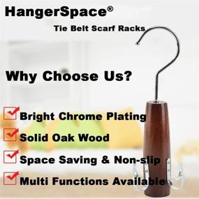 img 3 attached to Walnut Wooden Belt Hanger 2 Pack - HangerSpace: Smooth Finish Solid Wood Belt Racks with 360° Swivel Hook, Space Saving Closet Organizer Holder for Scarves, Belts, Ties