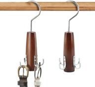 walnut wooden belt hanger 2 pack - hangerspace: smooth finish solid wood belt racks with 360° swivel hook, space saving closet organizer holder for scarves, belts, ties логотип