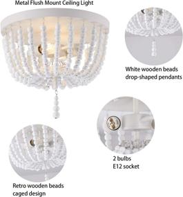 img 2 attached to 🌟 Farani 12.6" Flush Mount Ceiling Light, 2-Light Wood Beaded Boho Chandelier, White Farmhouse Ceiling Light for Entryway, Bedroom, Living Room, Office, Hallway