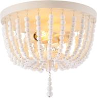 🌟 farani 12.6" flush mount ceiling light, 2-light wood beaded boho chandelier, white farmhouse ceiling light for entryway, bedroom, living room, office, hallway логотип