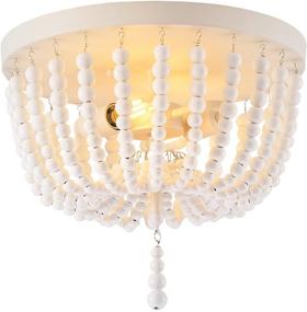 img 4 attached to 🌟 Farani 12.6" Flush Mount Ceiling Light, 2-Light Wood Beaded Boho Chandelier, White Farmhouse Ceiling Light for Entryway, Bedroom, Living Room, Office, Hallway