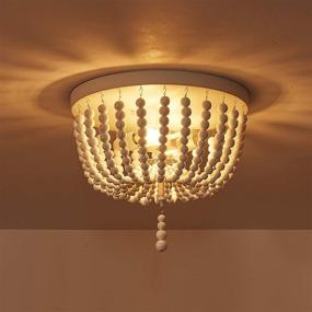 img 1 attached to 🌟 Farani 12.6" Flush Mount Ceiling Light, 2-Light Wood Beaded Boho Chandelier, White Farmhouse Ceiling Light for Entryway, Bedroom, Living Room, Office, Hallway