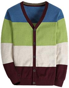 img 4 attached to Kids' V Neck Stripe Uniform Knit Boys Long Sleeve Sweater Cardigan