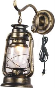 img 3 attached to Bronze Metal Glass Shade E27 Kerosene Wall Sconce Plug in Lantern - Ideal for Living Room, Bedroom, Bedside, Hotel Lamp