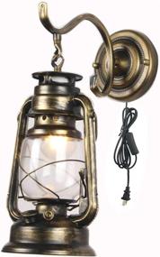 img 1 attached to Bronze Metal Glass Shade E27 Kerosene Wall Sconce Plug in Lantern - Ideal for Living Room, Bedroom, Bedside, Hotel Lamp